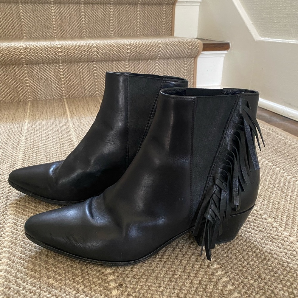 Saint Lauren Fringe Ankle Boots